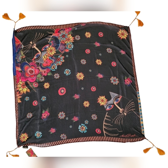 Laurel Burch Cat Scarf 33 X 33- NWT - Picture 7 of 7